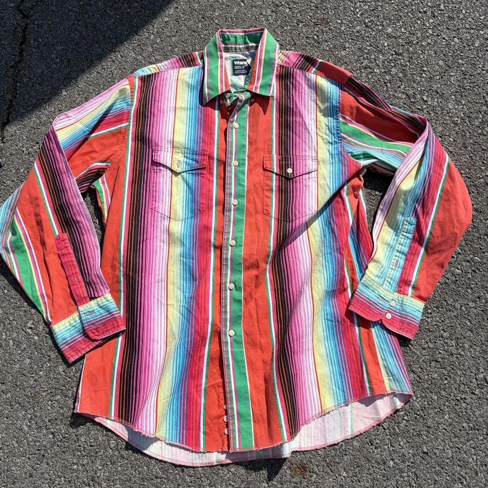 Vintage Wrangler Brushpopper Cowboy Cut Multicolor Western Shirt Men's 17-35
